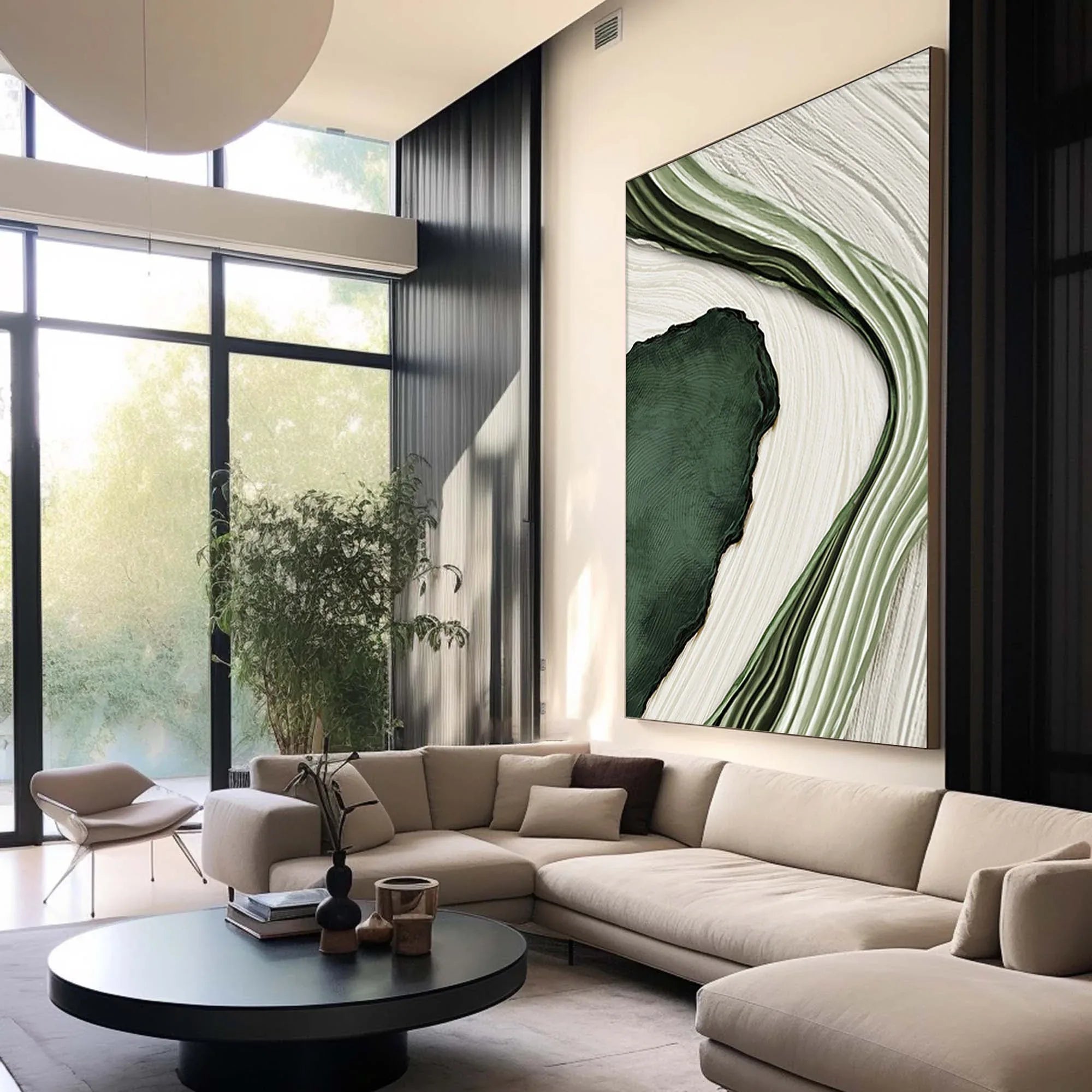 Verdant Flow-Modern Home Decoration Green and White Flowing Texture Wall Art - artextured