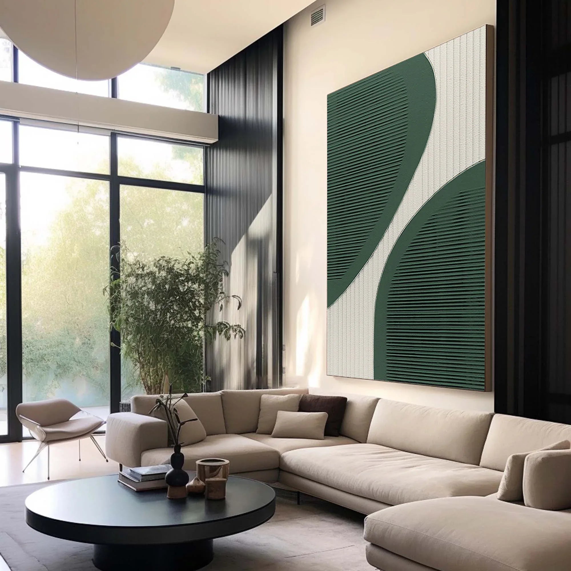 Curved Harmony-Modern Minimalist Green and White Curved Geometric Abstract Wall Art - artextured