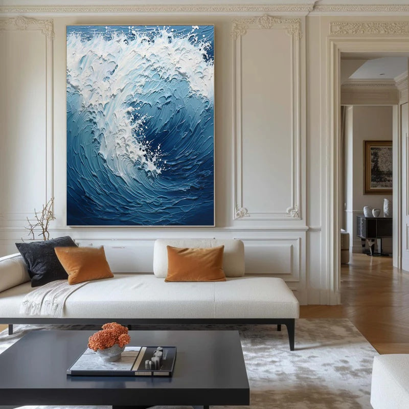 Vertical Textured Abstract Wave Wall Art for Modern Interiors – Rising Crest#AB14125