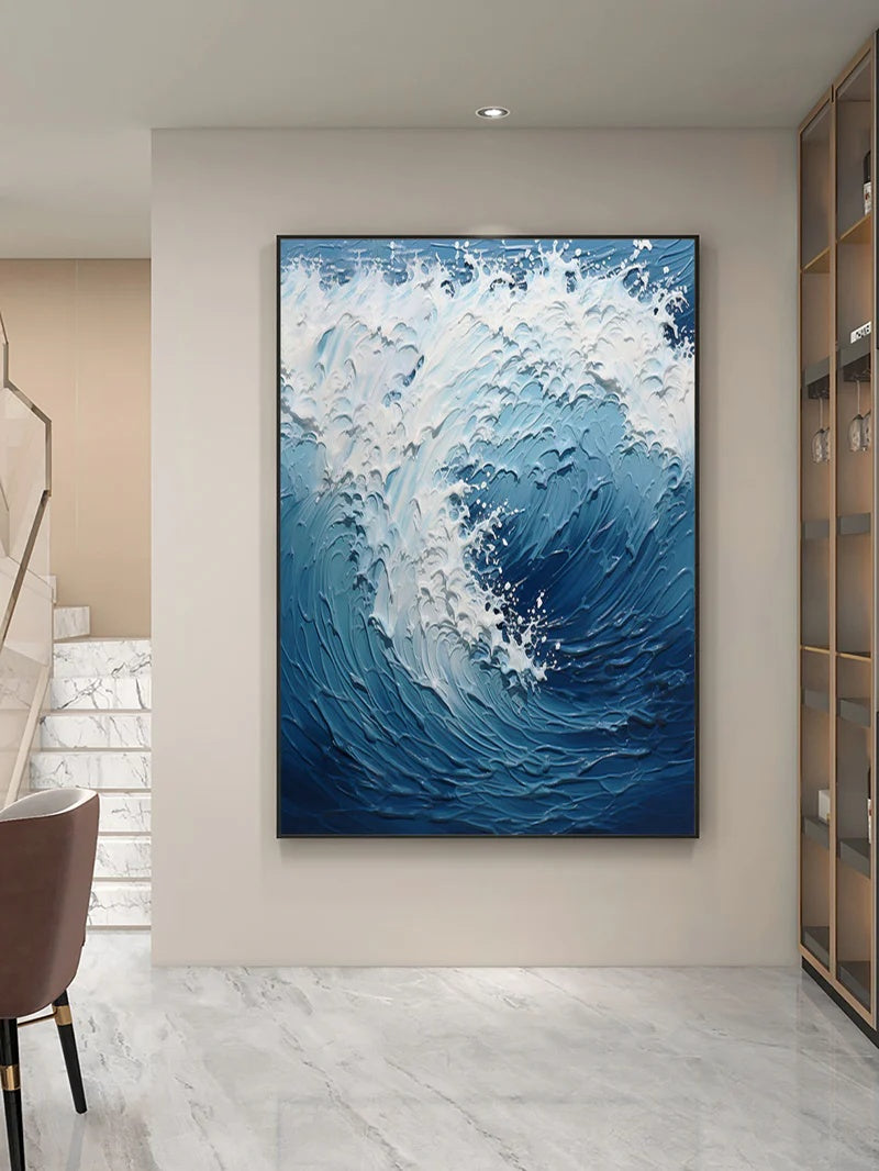 Vertical Textured Abstract Wave Wall Art for Modern Interiors – Rising Crest#AB14125