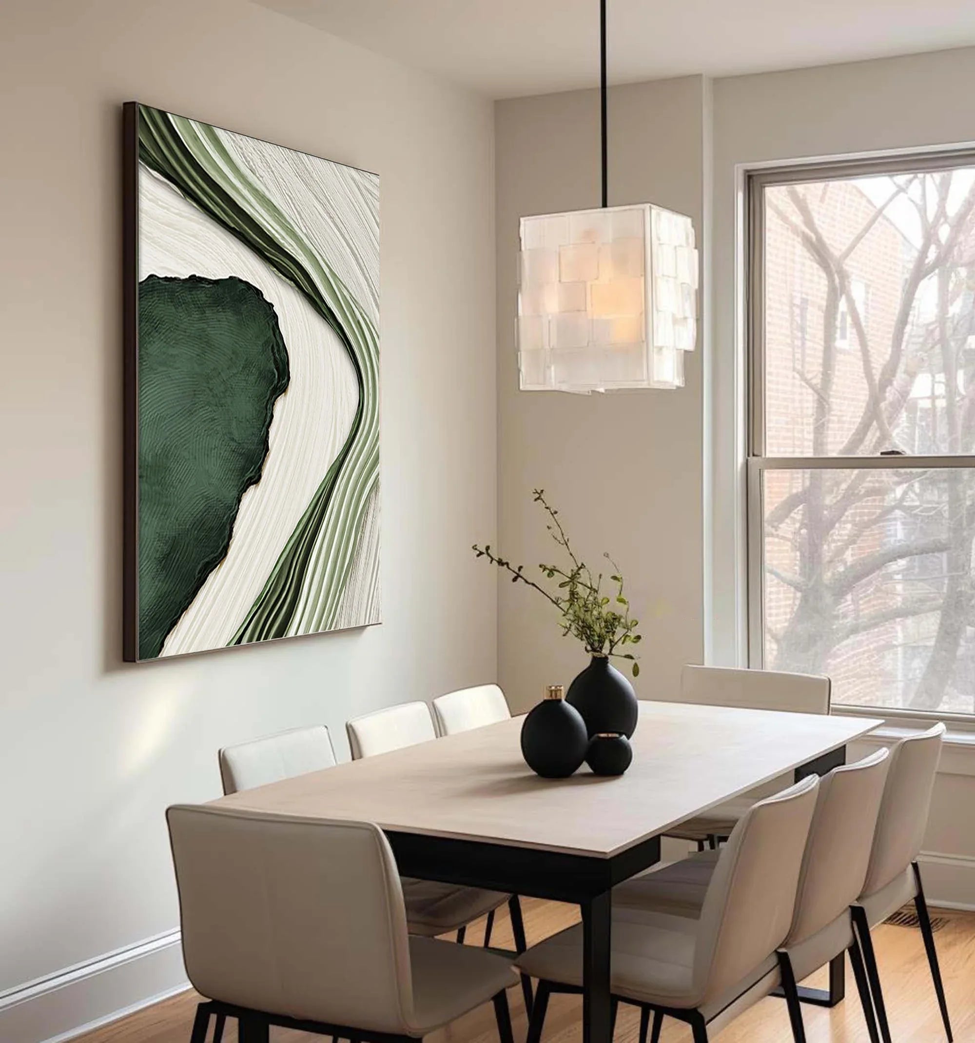 Verdant Flow-Modern Home Decoration Green and White Flowing Texture Wall Art - artextured