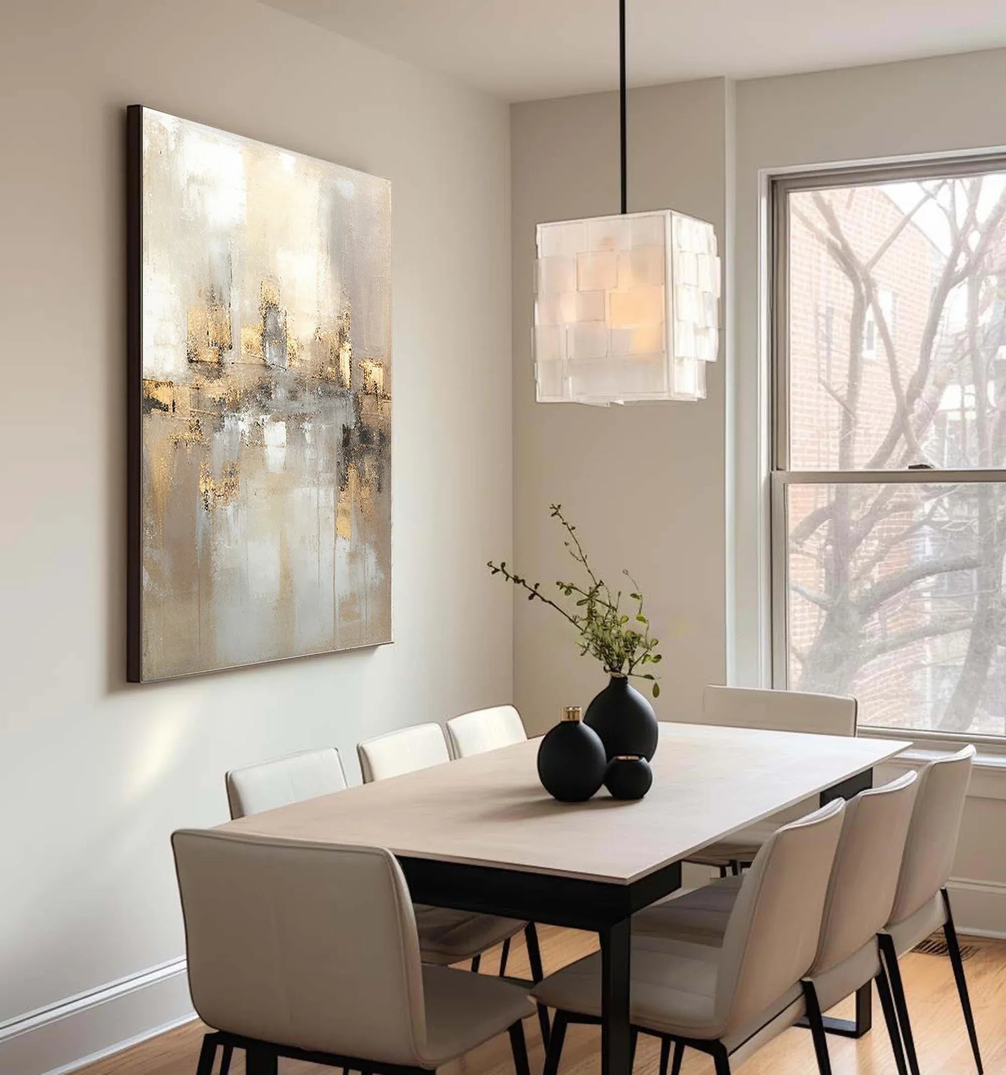 Reflections by the Lake-Hand Drawn Abstract and Peaceful Landscape Texture Oil Painting Wall Art - artextured