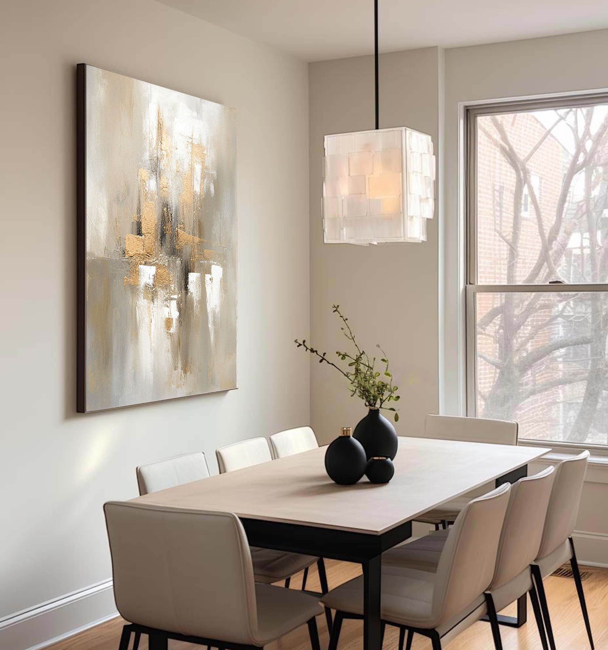 Golden Glow: Abstract Cityscape Canvas Art