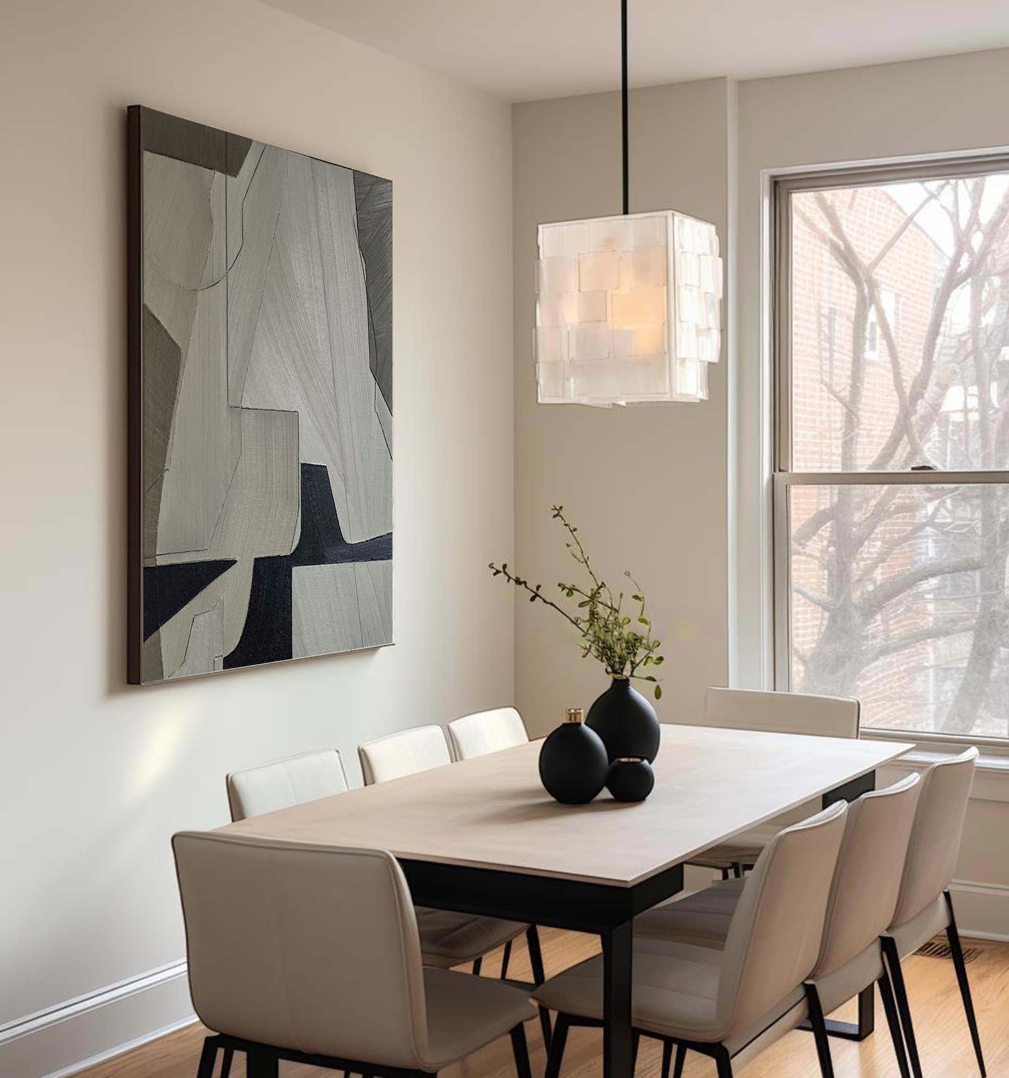 Linear Perspective-Minimalist Geometric Hand Drawn Grey Abstract Wall Art