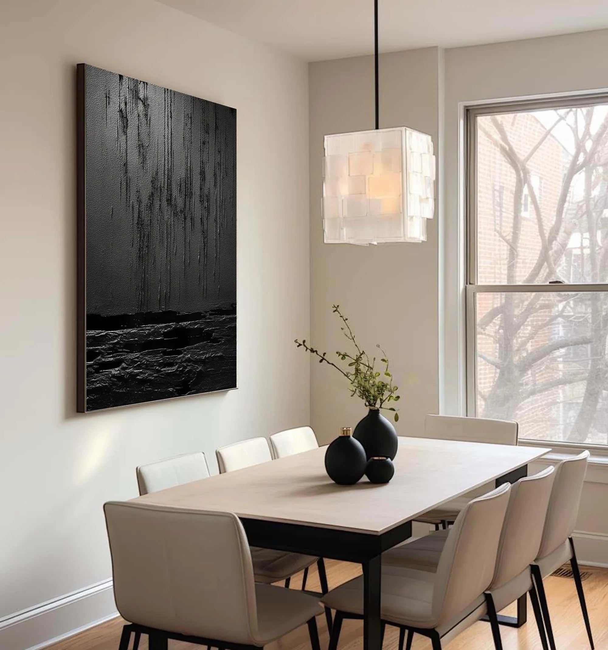 Midnight Echoes-Hand Drawn Pure Black Drip Texture Wall Art - artextured