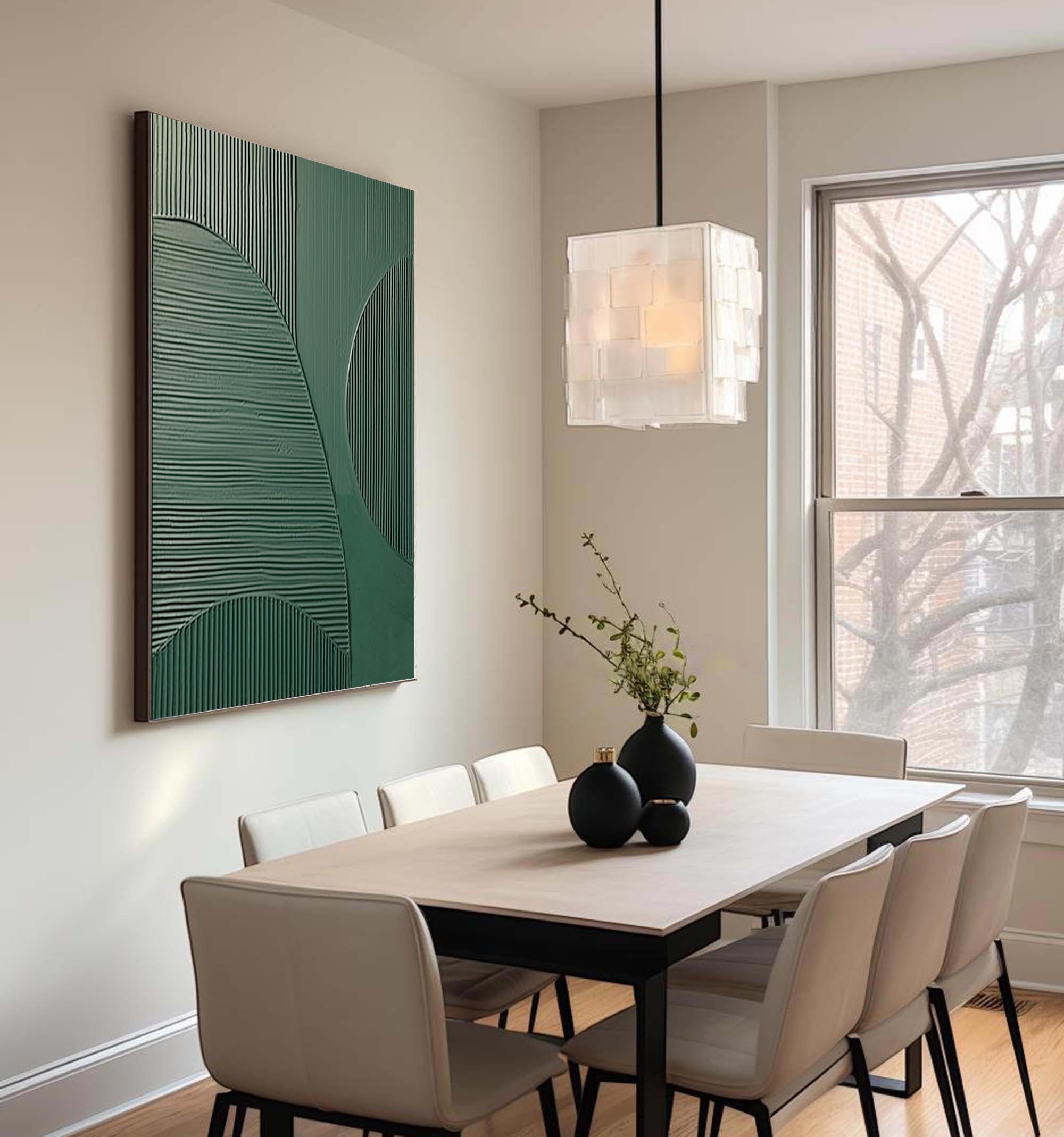 Emerald Balance: Textured Abstract Geometric Wall Art