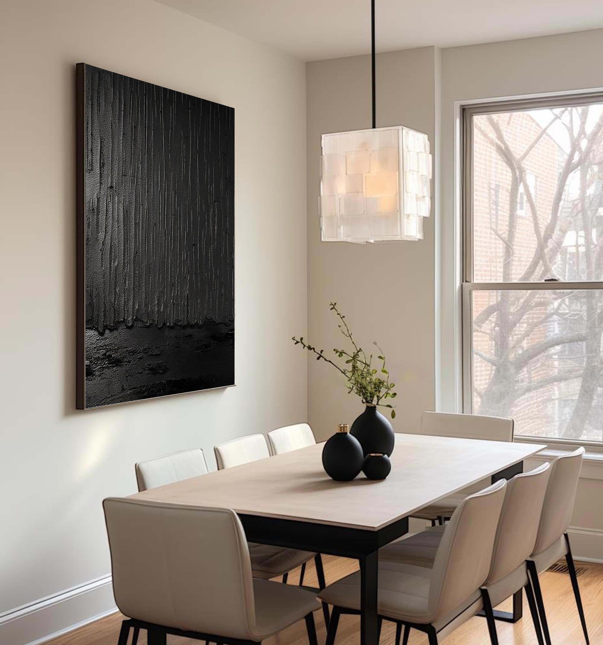 Shadows of Rain-Black Rain Curtain Abstract Thick Texture Oil Painting Wall Art