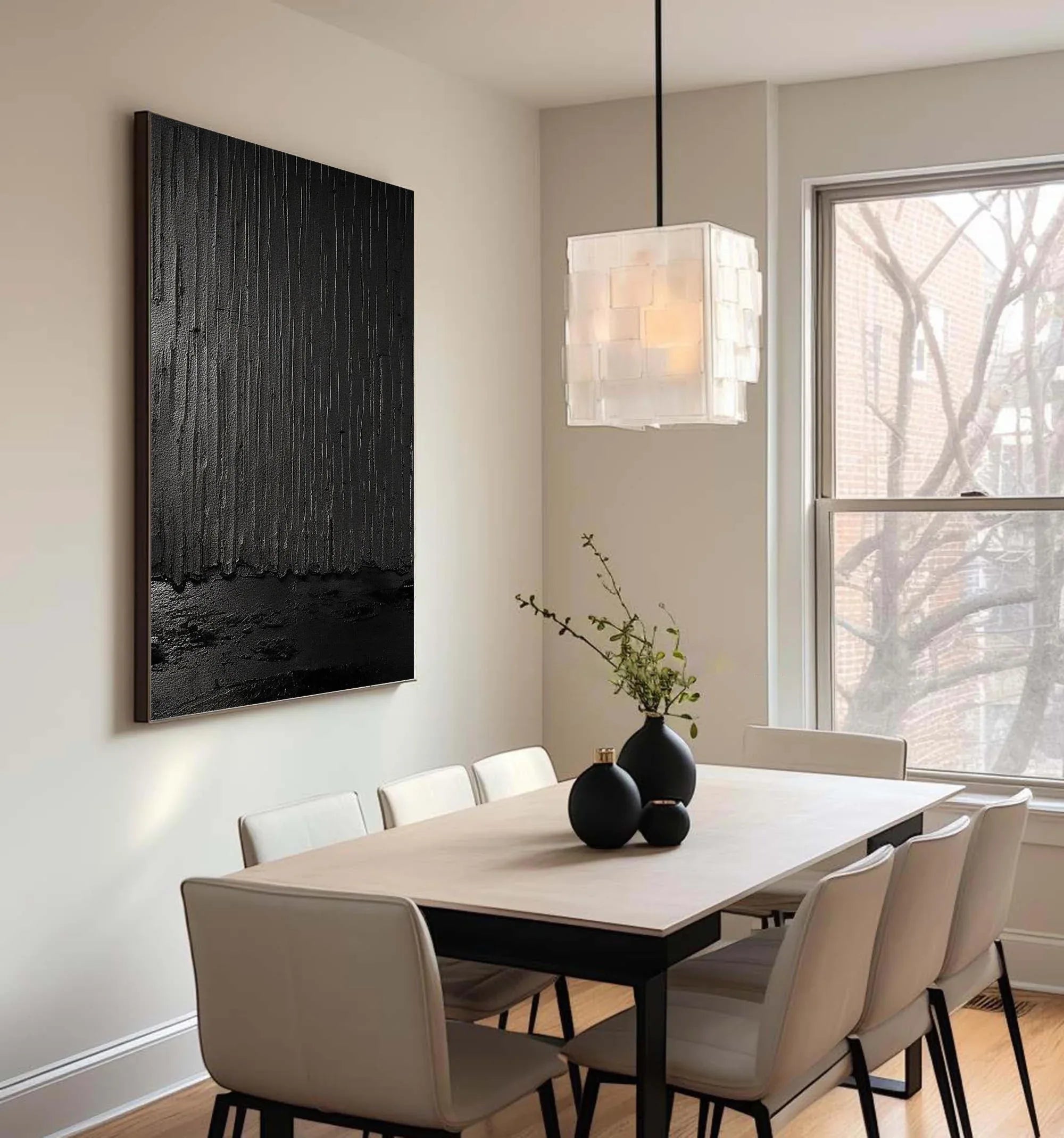 Shadows of Rain-Black Rain Curtain Abstract Thick Texture Oil Painting Wall Art - artextured