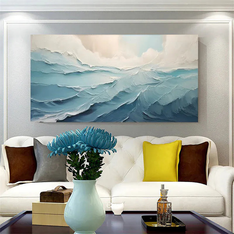Abstract Ocean Waves Canvas Art – Textured Seascape Wall Decor#AB0519044