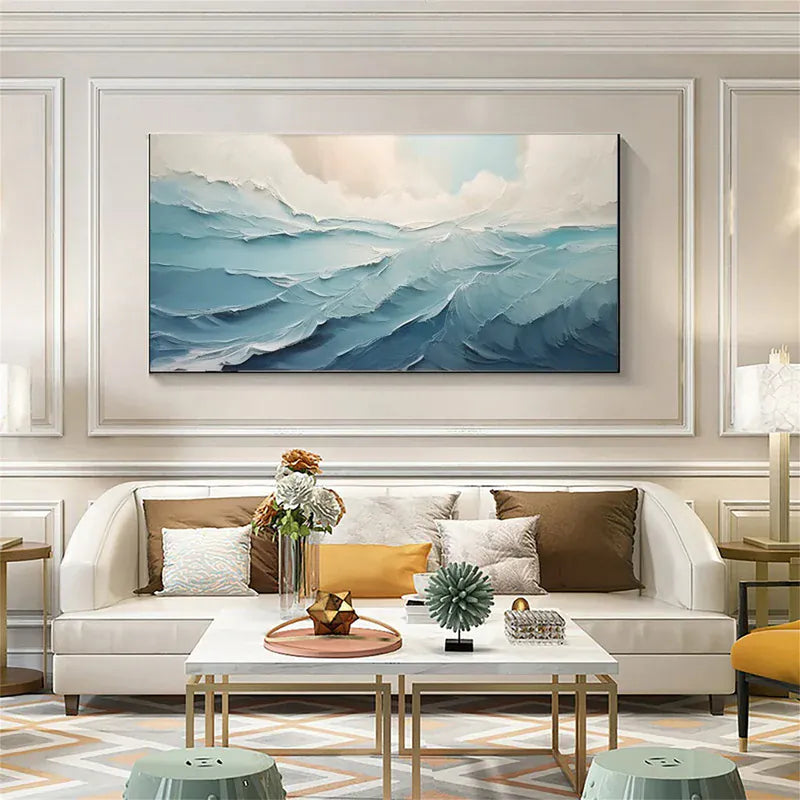 Abstract Ocean Waves Canvas Art – Textured Seascape Wall Decor#AB0519044