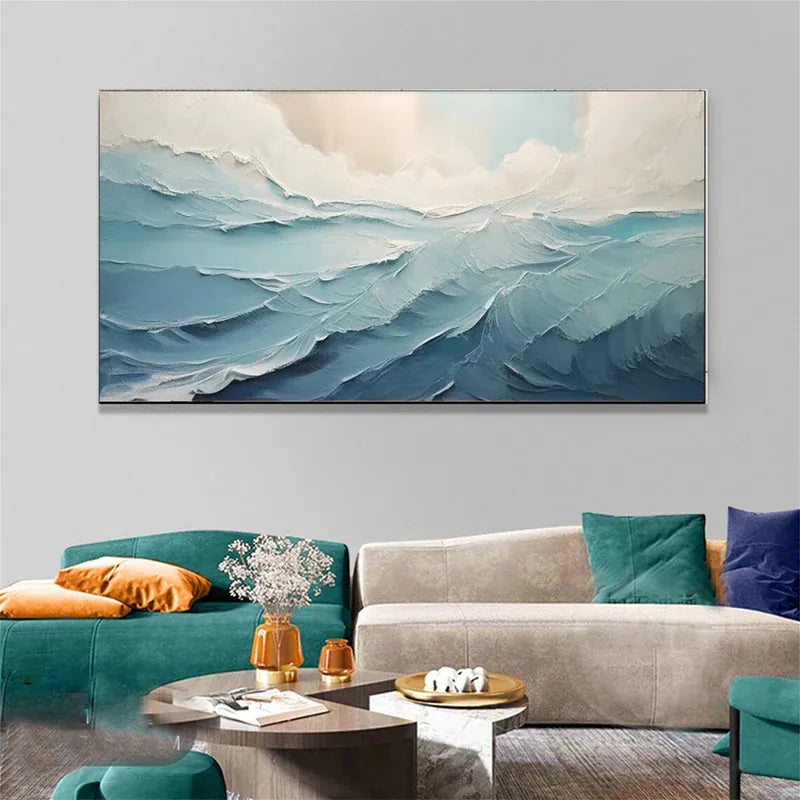 Abstract Ocean Waves Canvas Art – Textured Seascape Wall Decor#AB0519044