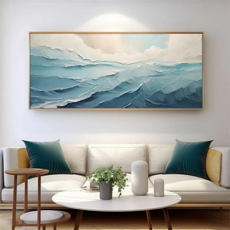 Abstract Ocean Waves Canvas Art – Textured Seascape Wall Decor#AB0519044