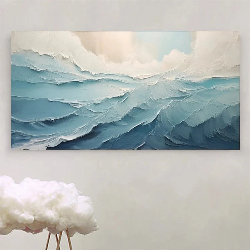 Abstract Ocean Waves Canvas Art – Textured Seascape Wall Decor#AB0519044