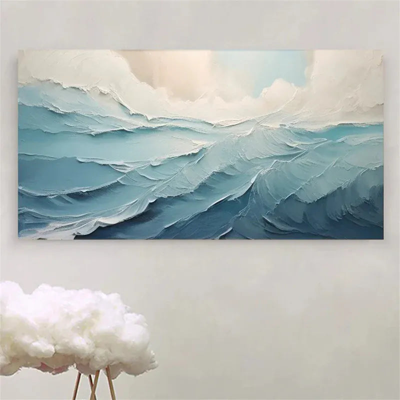 Abstract Ocean Waves Canvas Art – Textured Seascape Wall Decor#AB0519044