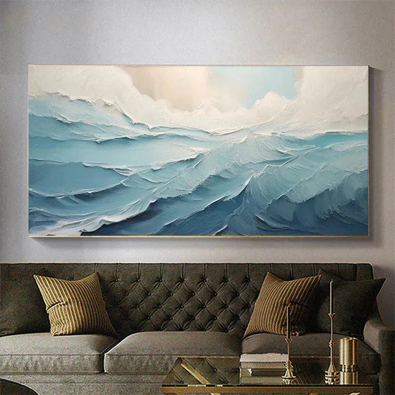 Abstract Ocean Waves Canvas Art – Textured Seascape Wall Decor#AB0519044