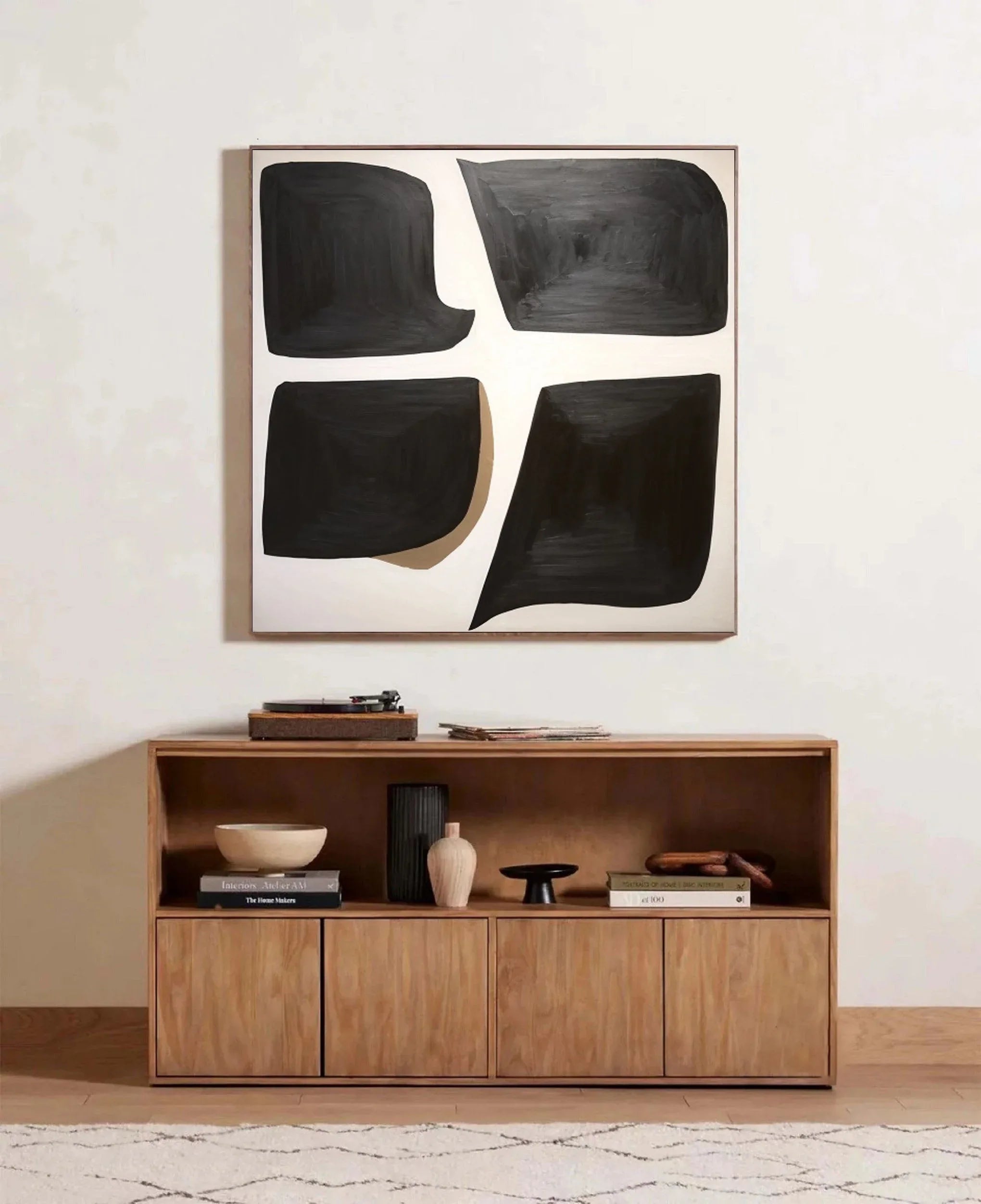 Abstract Balance Wall Art-Minimalist Black and White Geometric Balance Abstract Oil Painting - artextured