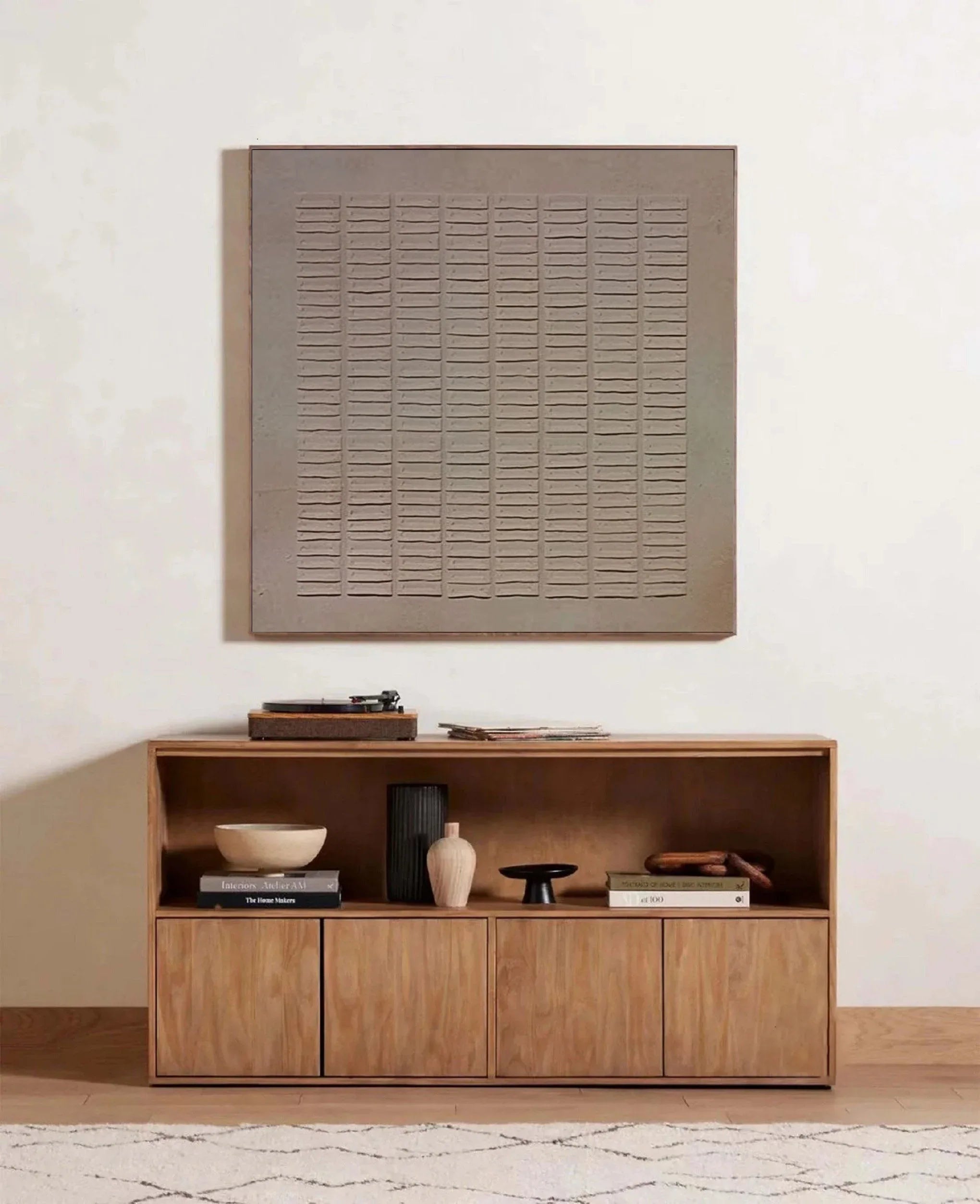 Earthy Grid Textured Canvas-Modern Minimalist Vertical Stripes Geometric Abstract Wall Art - artextured