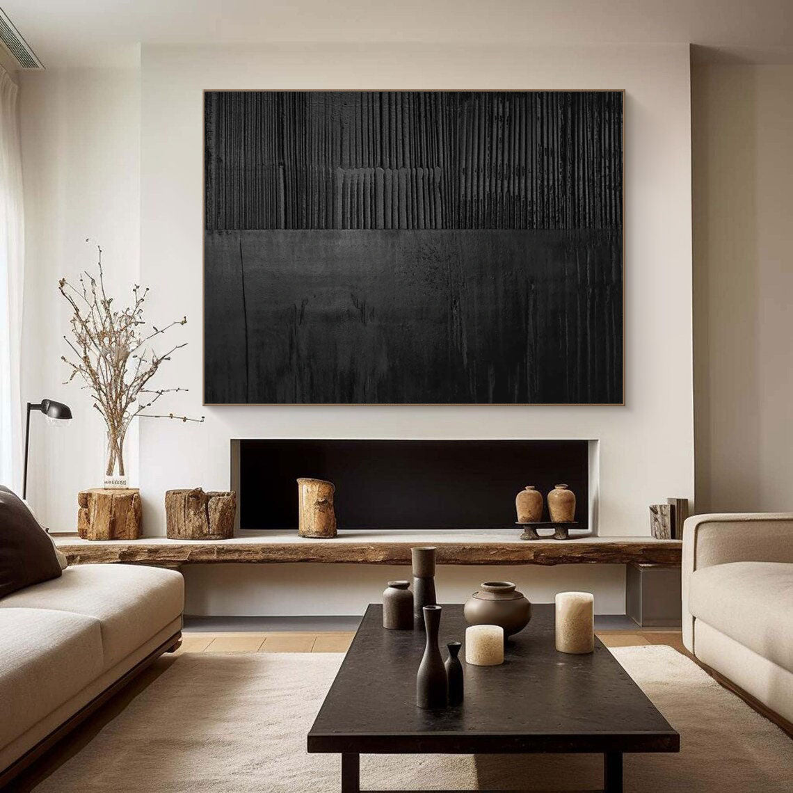 Black Layer Story-Large Black Minimalist Abstract Wall Art