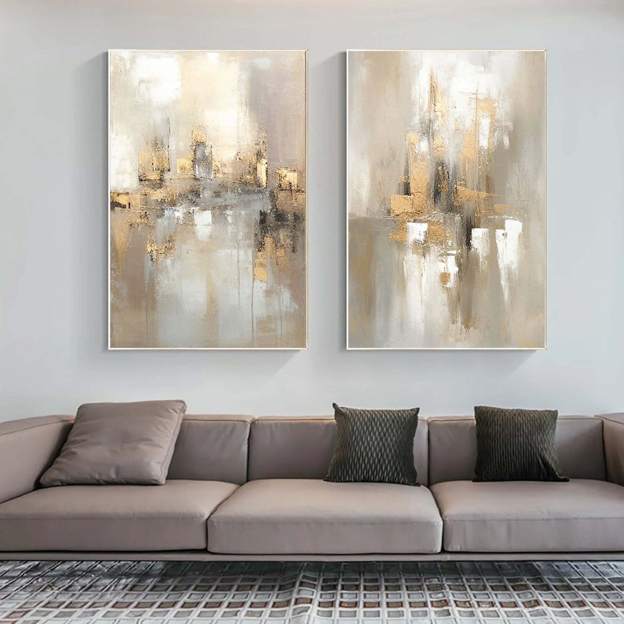 City Reflection-Modern Interior Design Abstract Urban Landscape Texture Wall Art SET OF 2 - artextured