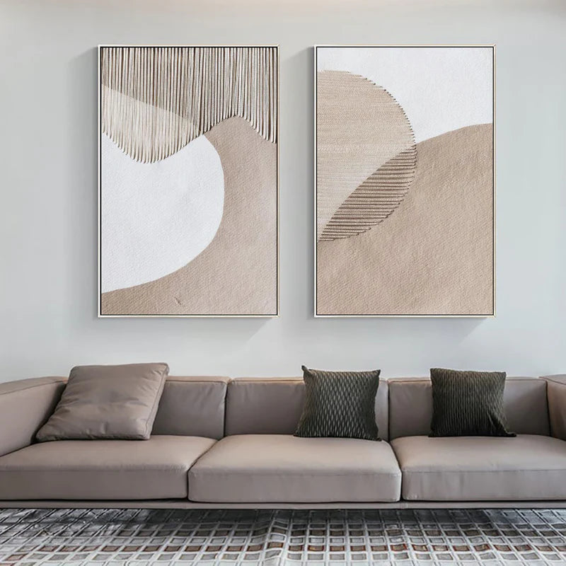 Duo of Curved Textures-Abstract Minimalist Dual Canvas Set with Textured Design SET OF 2