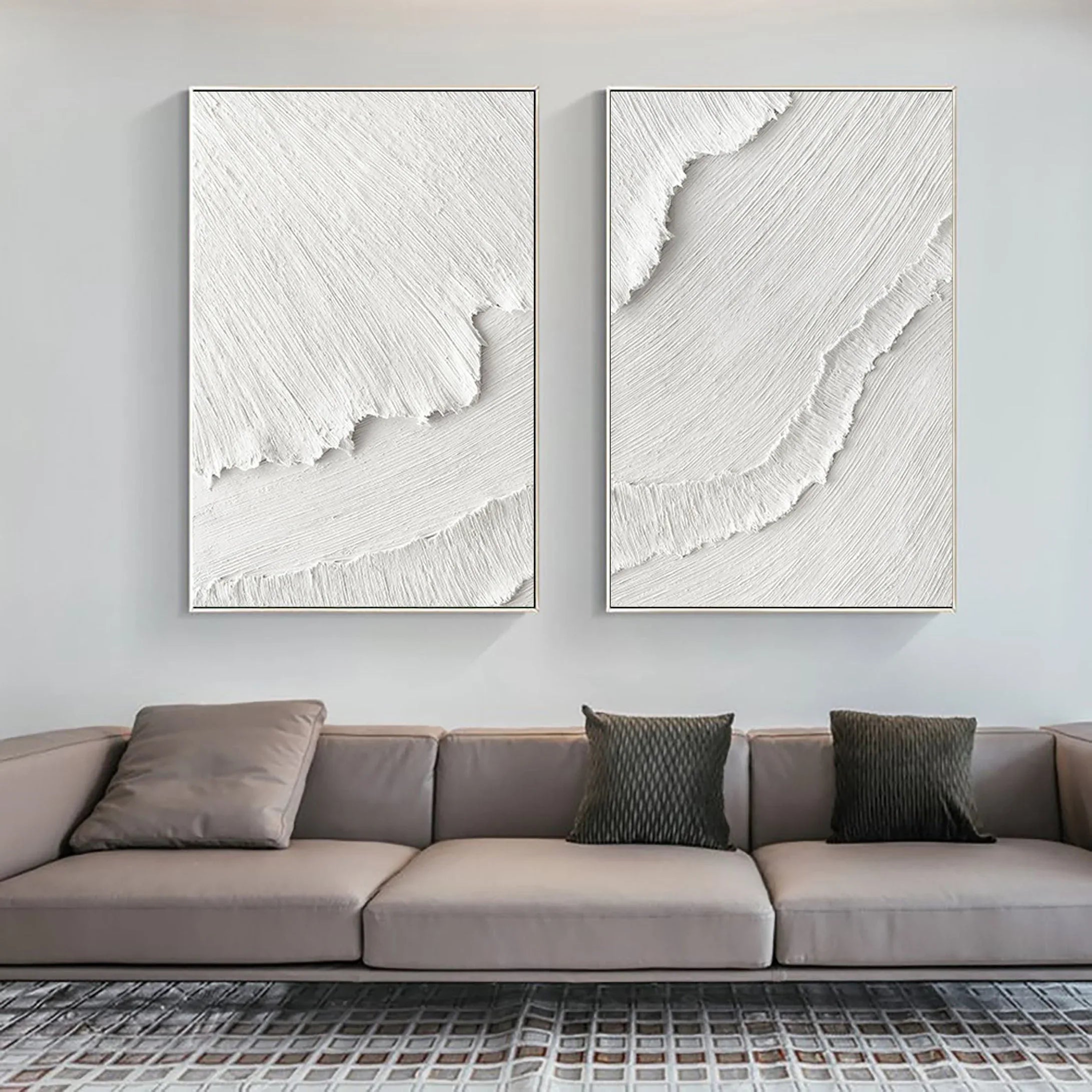 White Plaster 3D Textured Minimalist Abstract Art on Canvas SET OF 2 - artextured
