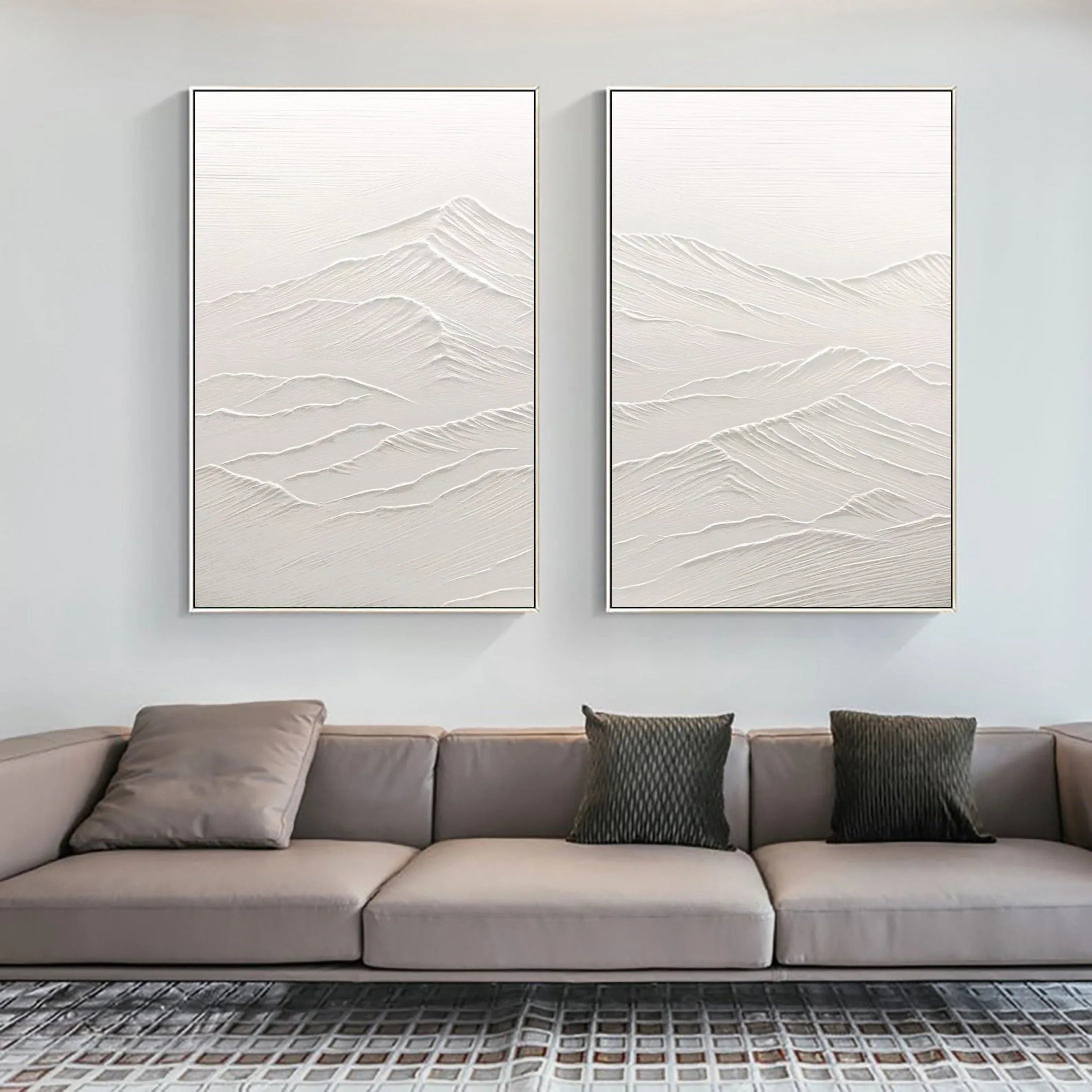 Ethereal Peaks Diptych SET OF 2-Wabi-Sabi Mountain Texture Wall Art - artextured