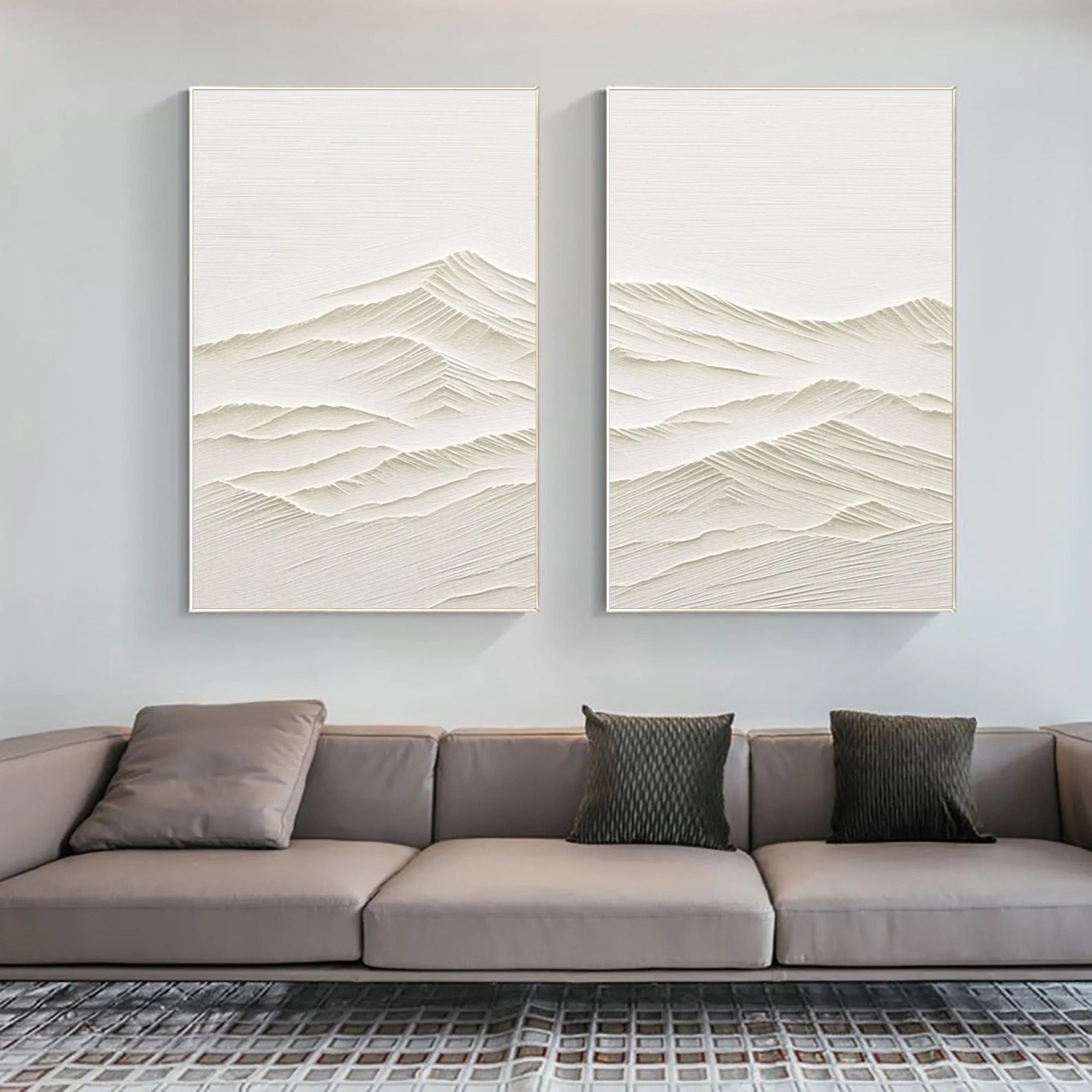Horizon Drift SET OF 2-Wabi Sabi Style Symmetrical Shallow Rice Mountain Texture Wall Art - artextured