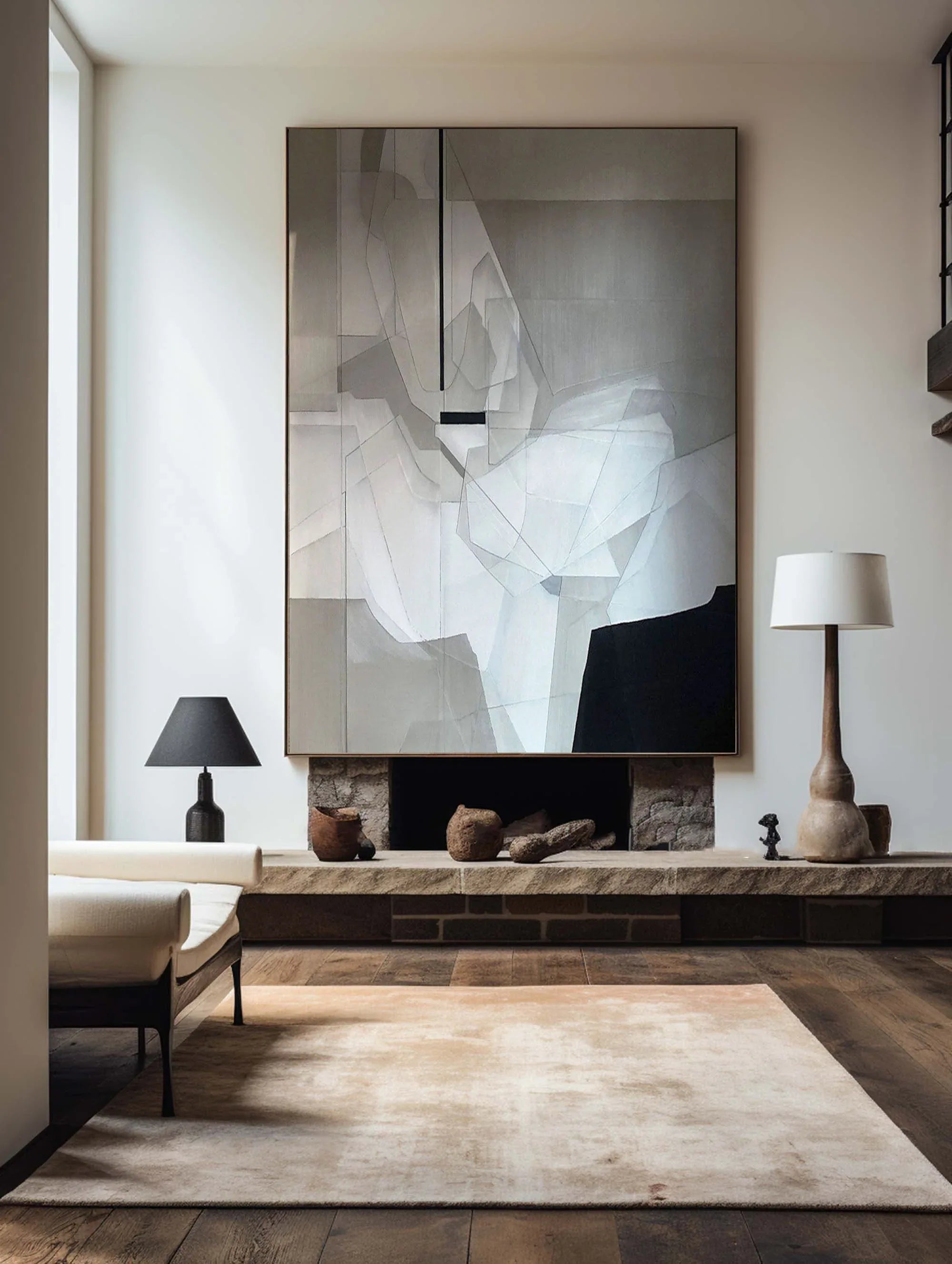 Fragmented Vision-Black, White, and Gray Geometric Deconstruction of Abstract Wall Art - artextured