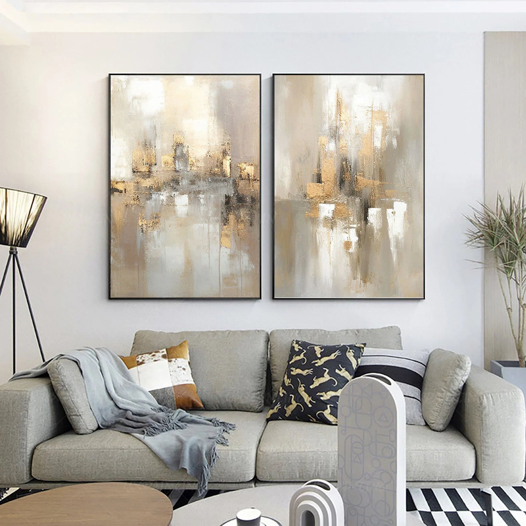 City Reflection-Modern Interior Design Abstract Urban Landscape Texture Wall Art SET OF 2 - artextured