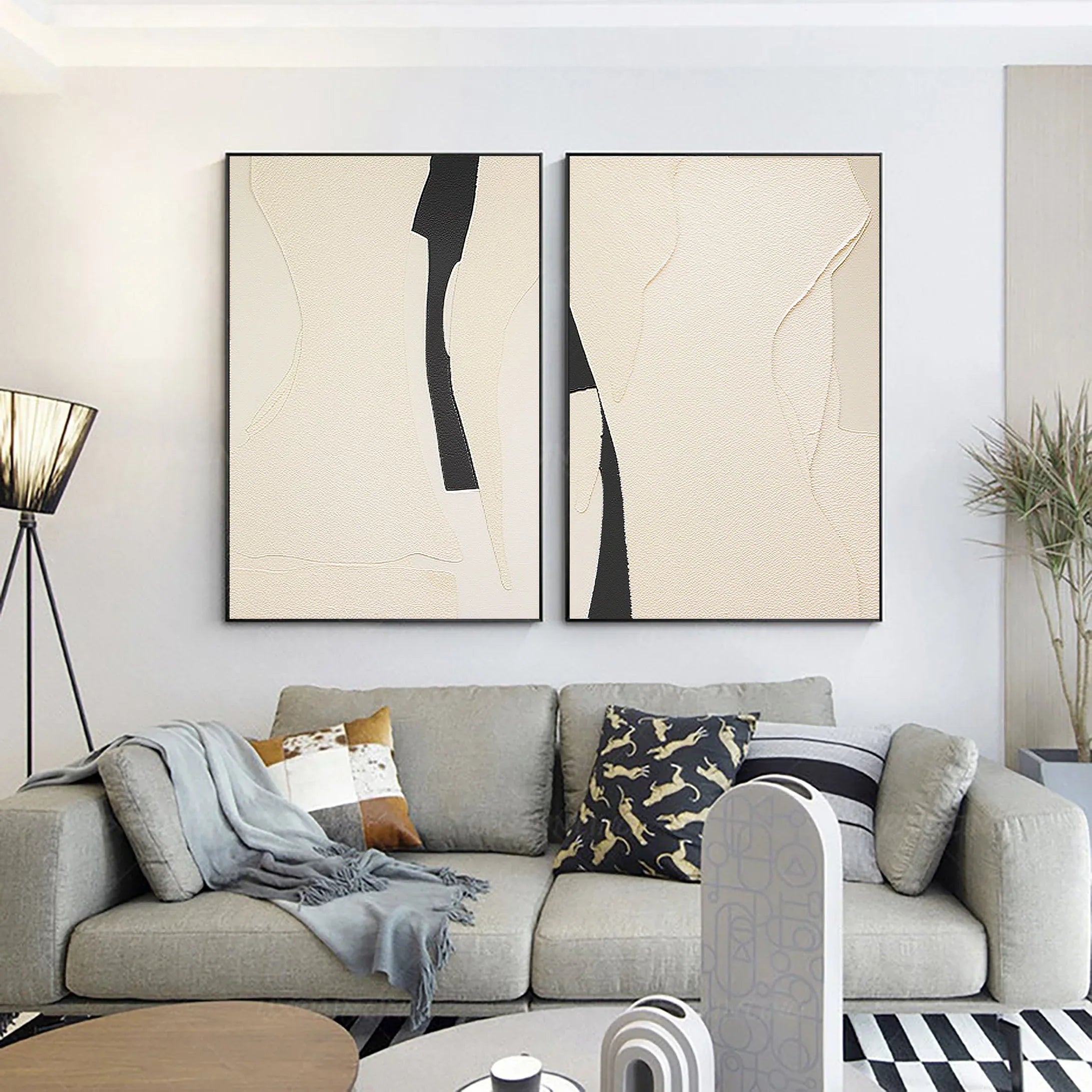 Modern Silhouettes SET OF 2-Minimalist Abstract Texture Symmetrical Wall Art - artextured