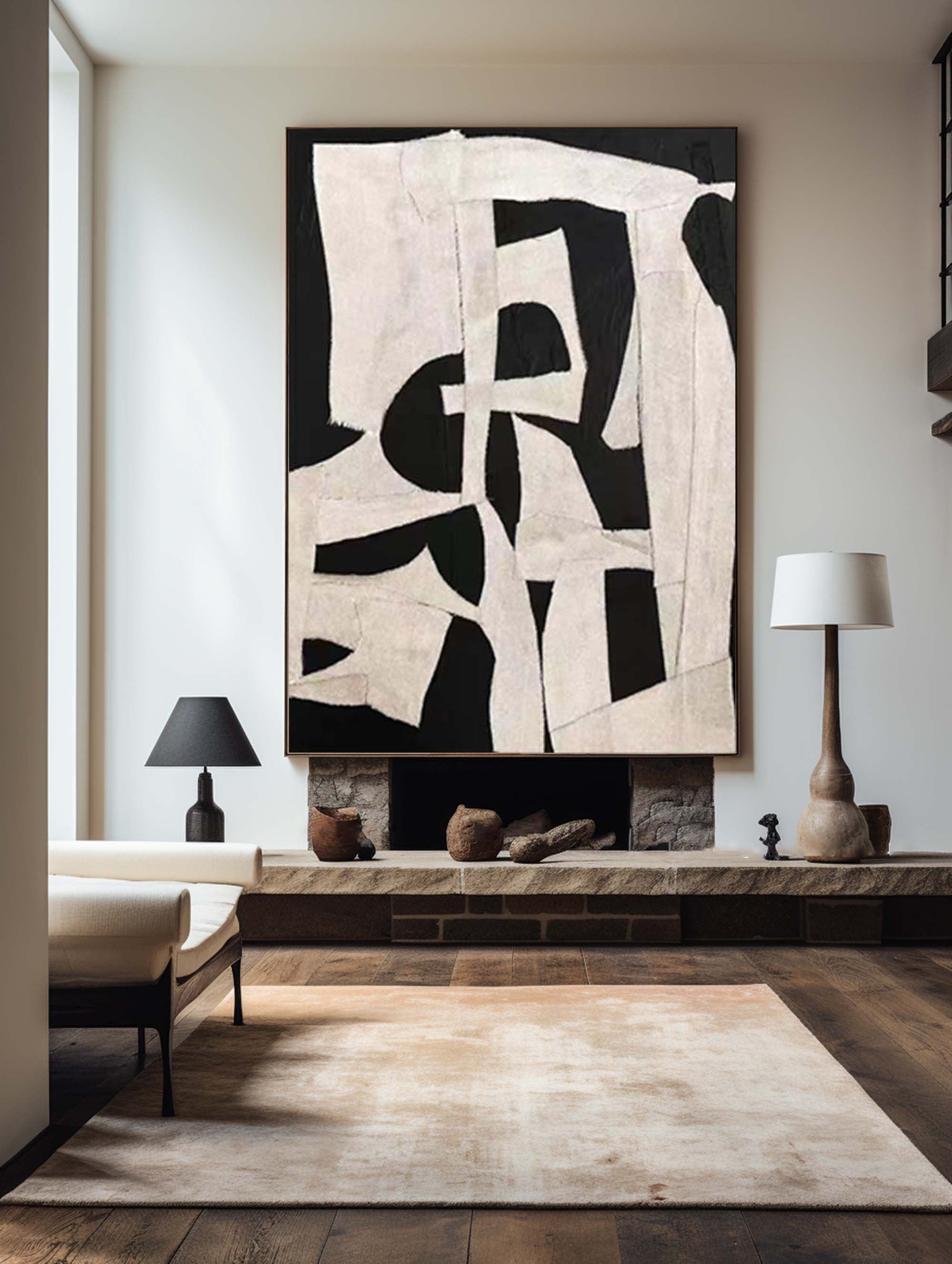 Abstract Harmony: Black and White Geometric Canvas