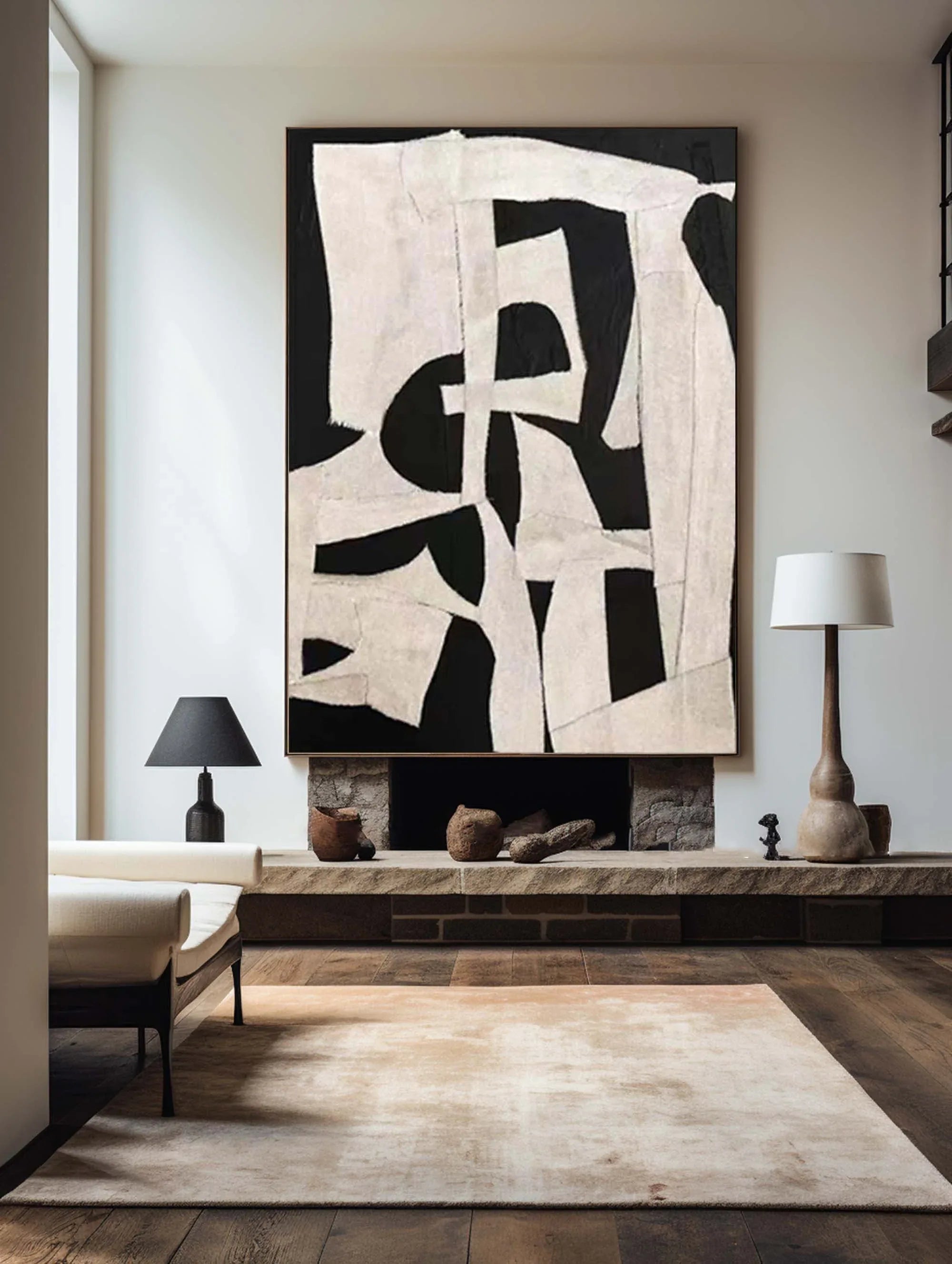 Abstract Harmony-Modern Minimalist Decoration Black and White Geometric Block Abstract Wall Art - artextured