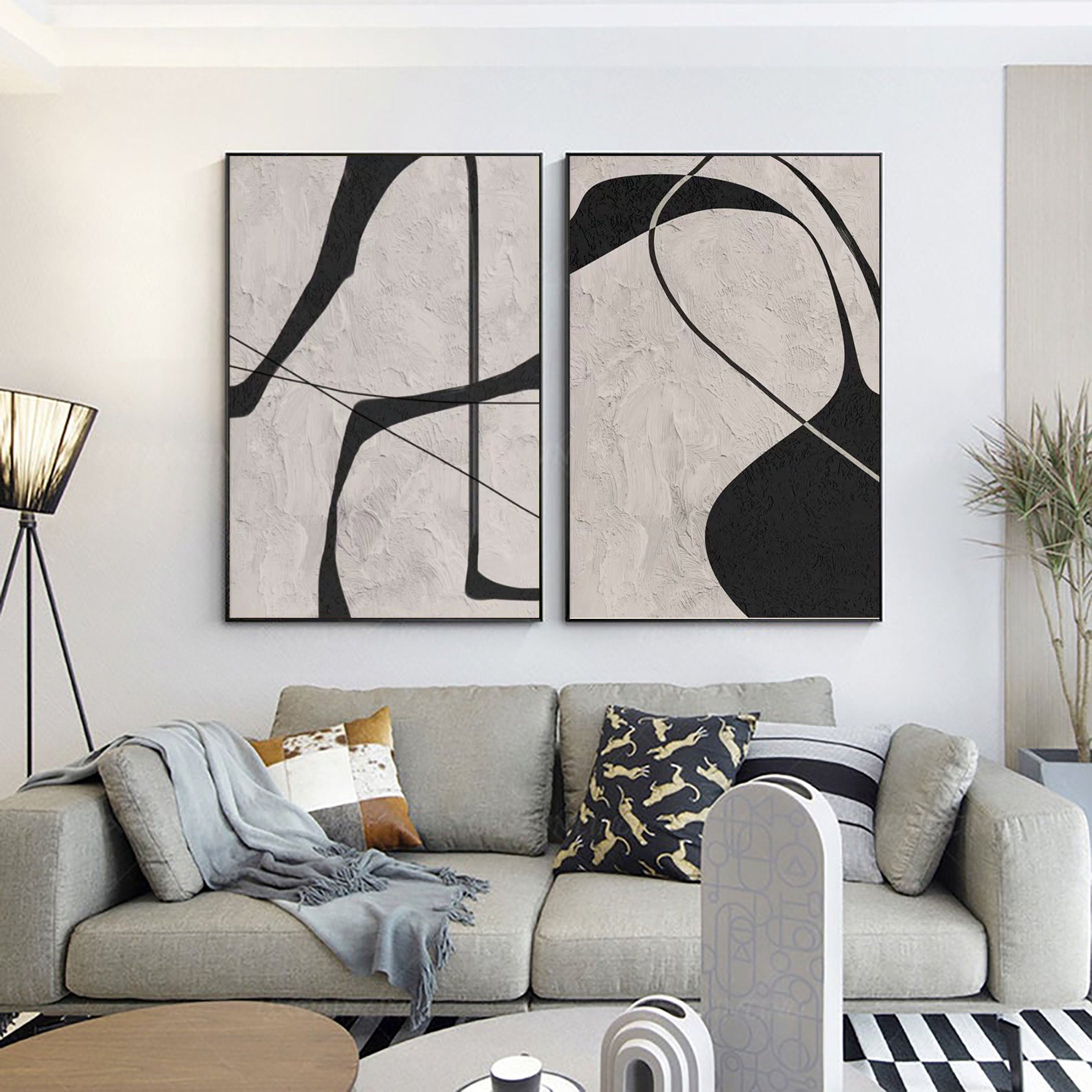 Abstract Monochrome Dual Panel Wall Art SET OF 2