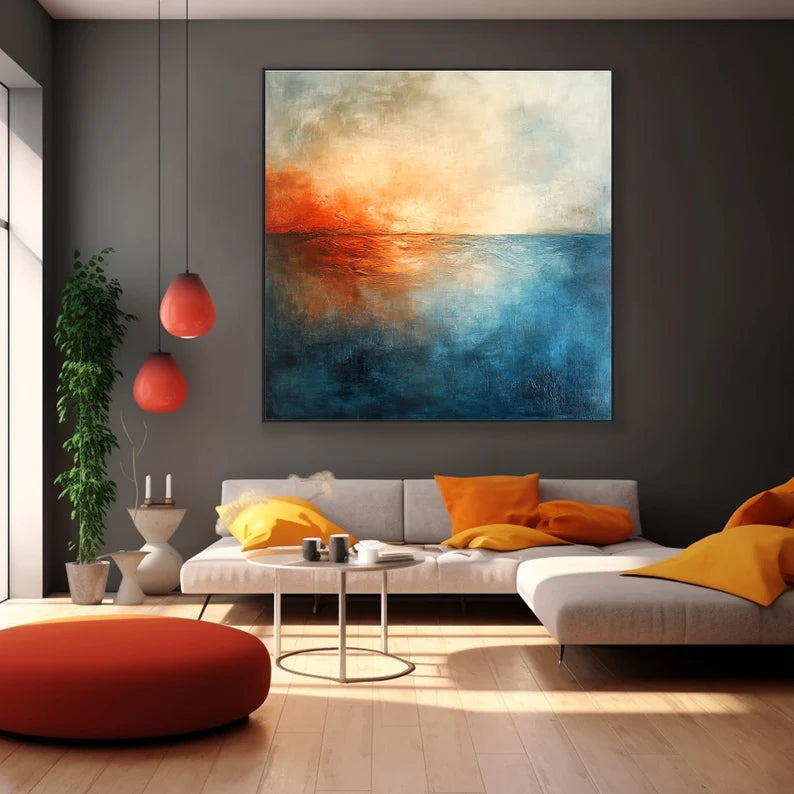 Fire & Tide – Modern Interior Decoration Abstract Ocean Horizon Wall Art