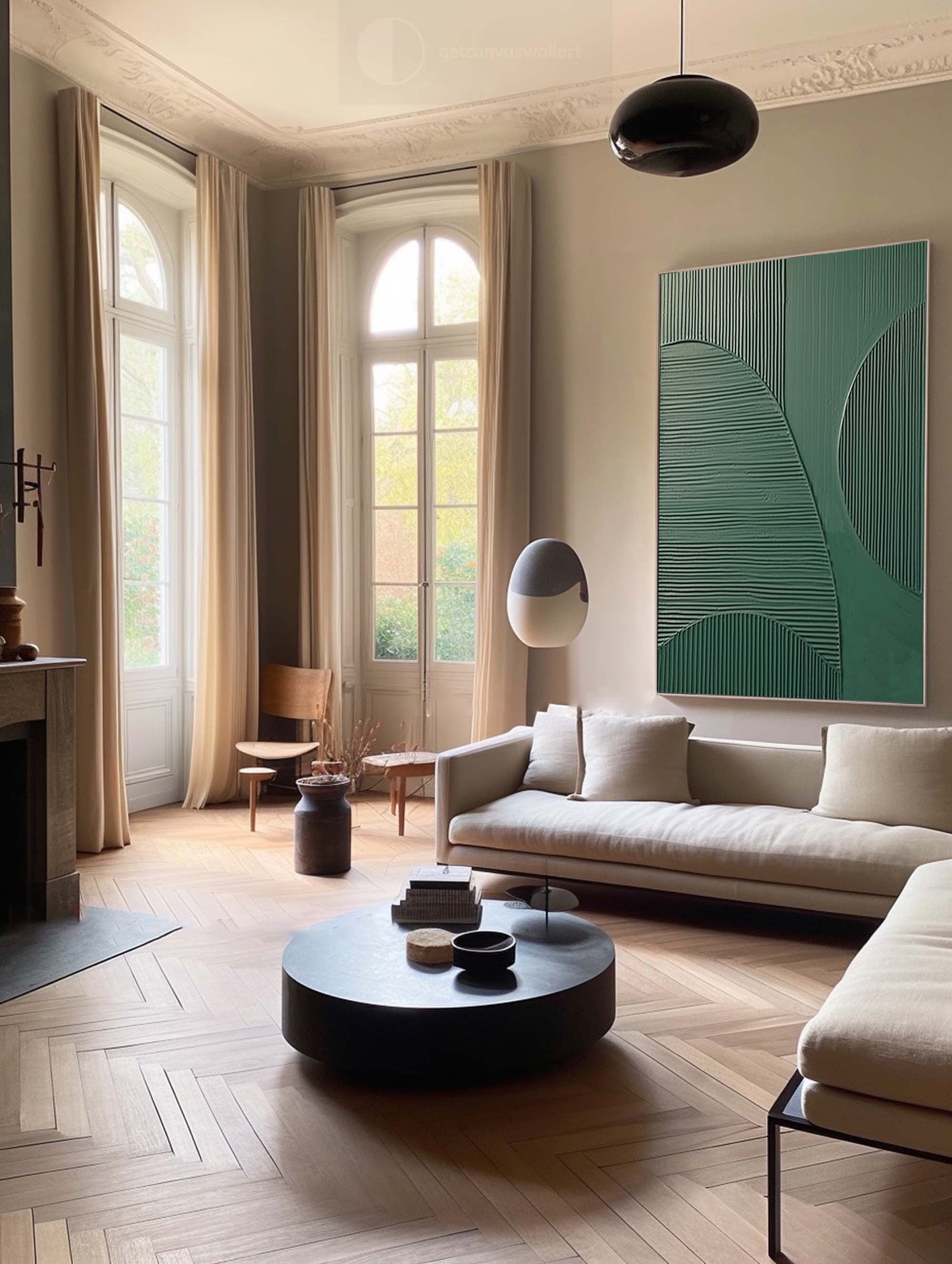 Emerald Balance: Textured Abstract Geometric Wall Art