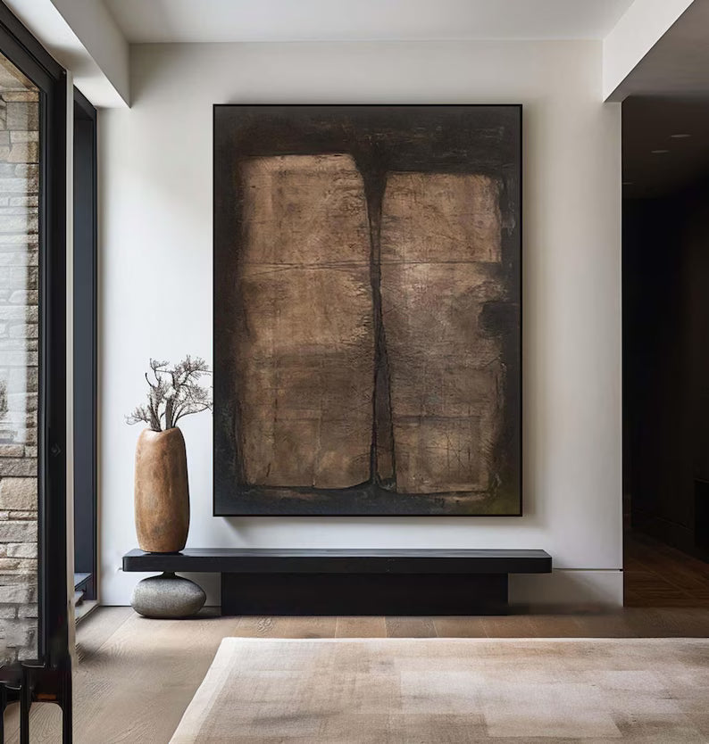 Brown Black Wabi Sabi Abstract Painting – Textured Wall Art#yy260618-2