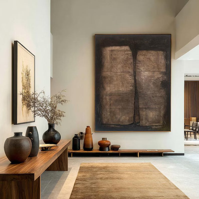 Brown Black Wabi Sabi Abstract Painting – Textured Wall Art#yy260618-2