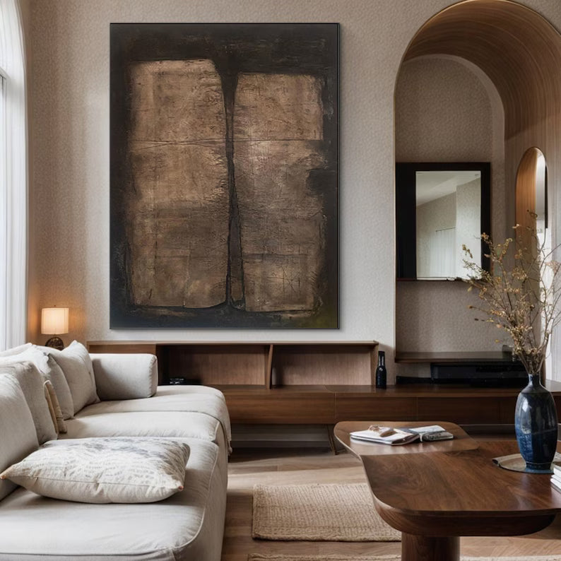 Brown Black Wabi Sabi Abstract Painting – Textured Wall Art#yy260618-2