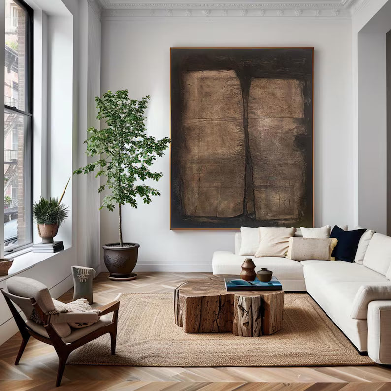 Brown Black Wabi Sabi Abstract Painting – Textured Wall Art#yy260618-2