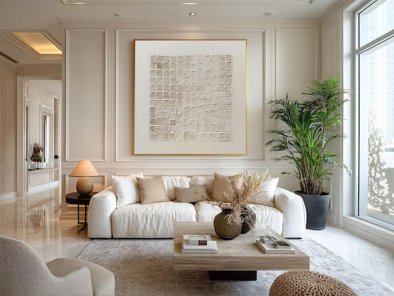 Neutral Textured Grid Painting – Minimalist Geometric Wall Art#yy260618-3