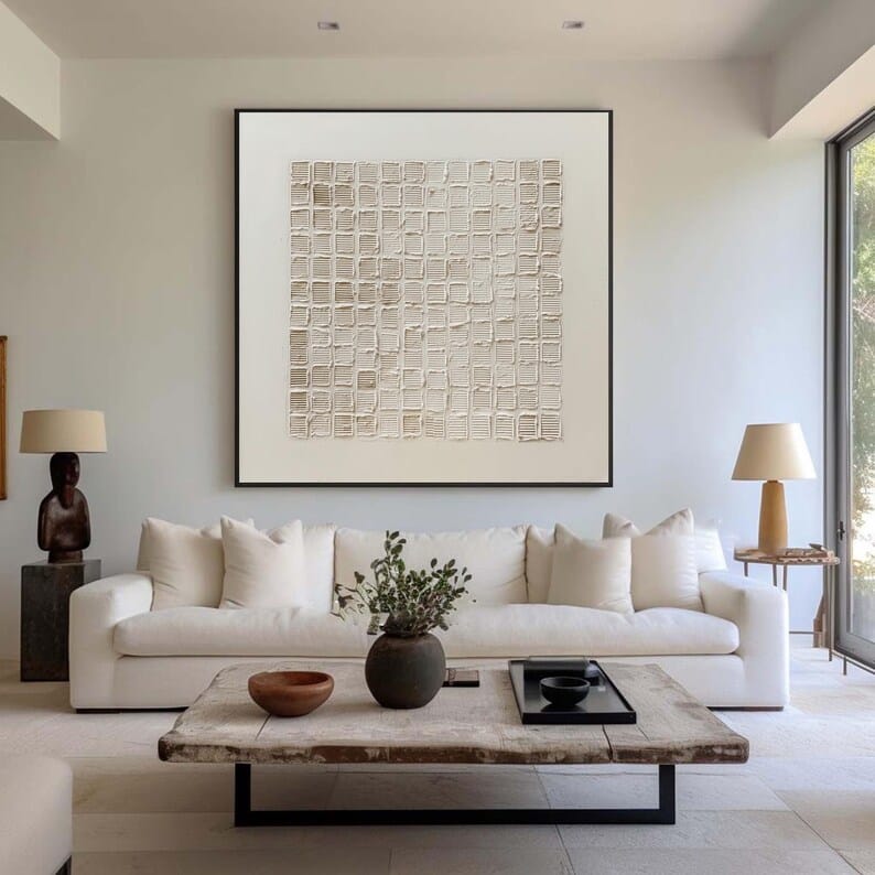 Neutral Textured Grid Painting – Minimalist Geometric Wall Art#yy260618-3