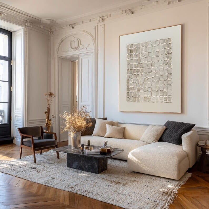 Neutral Textured Grid Painting – Minimalist Geometric Wall Art#yy260618-3