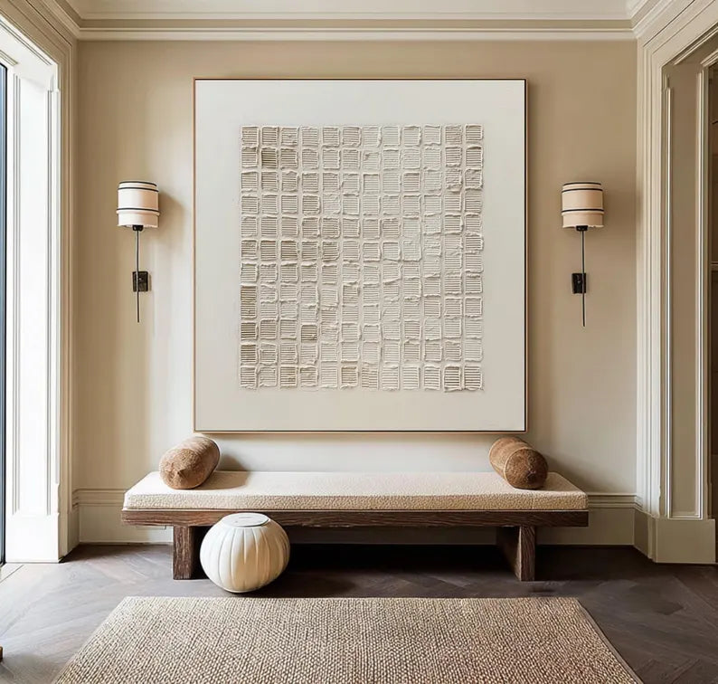 Neutral Textured Grid Painting – Minimalist Geometric Wall Art#yy260618-3