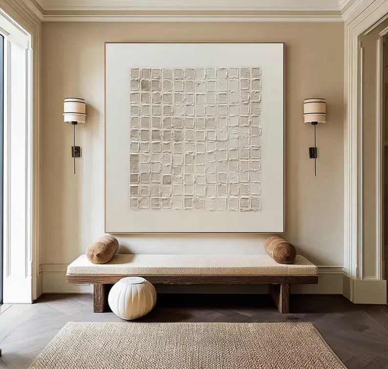 Neutral Textured Grid Painting – Minimalist Geometric Wall Art#yy260618-3