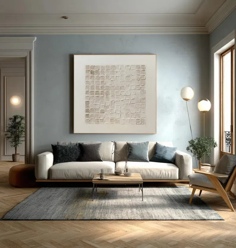 Neutral Textured Grid Painting – Minimalist Geometric Wall Art#yy260618-3