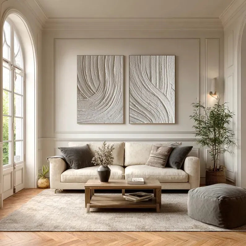combine Ivory Rhythm Textured Diptych – Neutral Minimalist Wall Art#yy260618-4