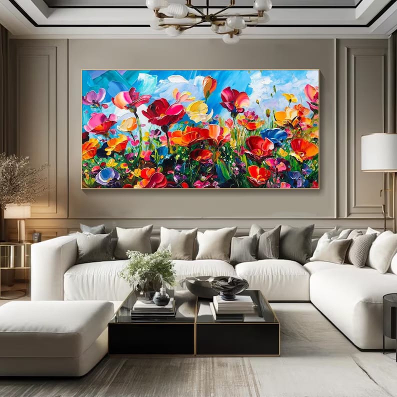 Colorful Wildflower Painting – Textured Floral Wall Art#yy260618-5
