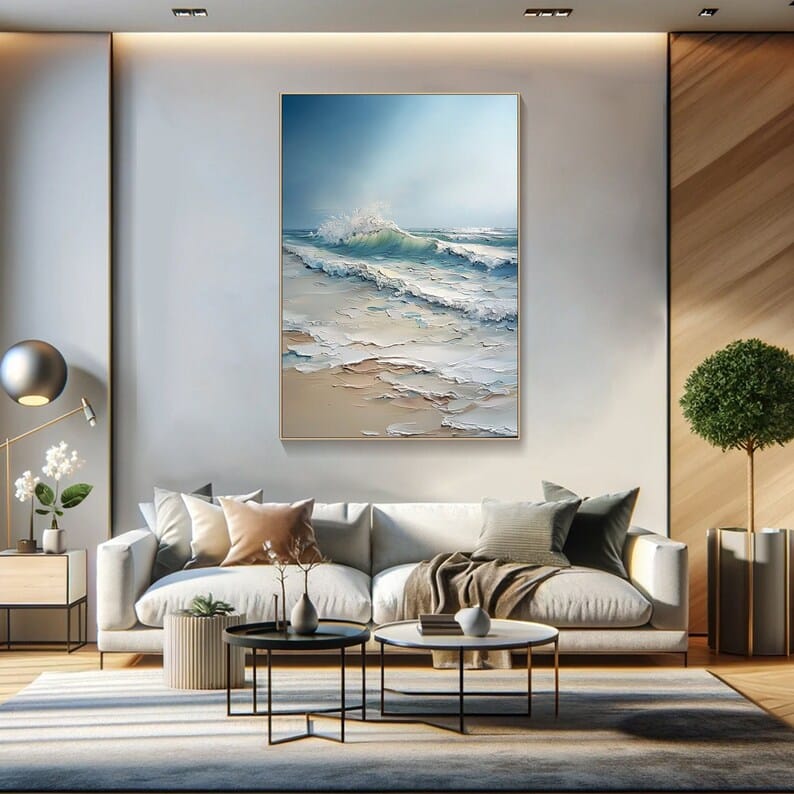 Coastal Ocean Wave Painting – Textured Beach Wall Art#260618-6