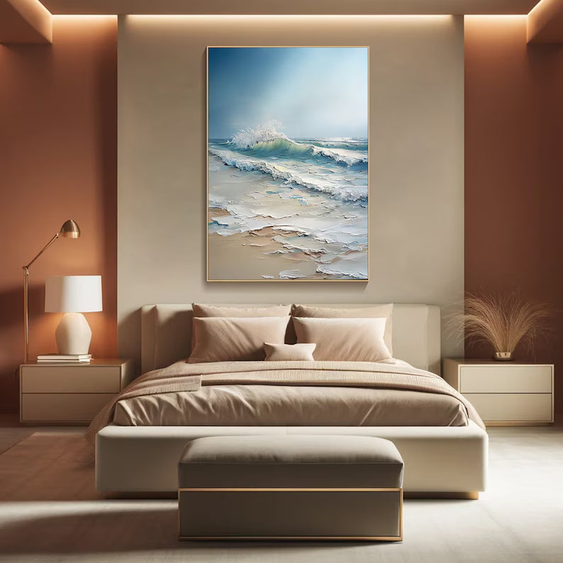 Coastal Ocean Wave Painting – Textured Beach Wall Art#260618-6