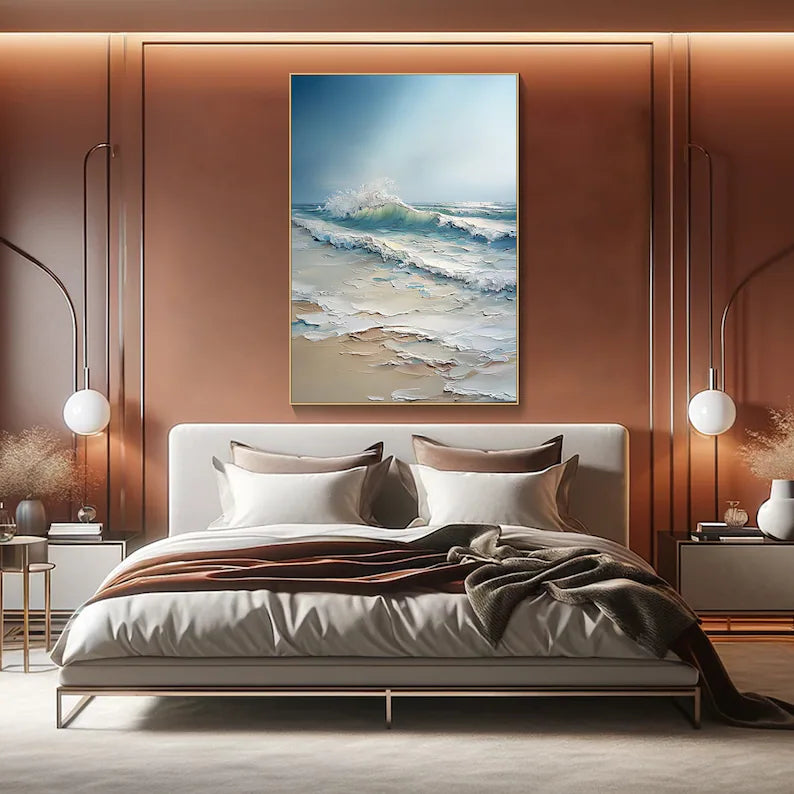 Coastal Ocean Wave Painting – Textured Beach Wall Art#260618-6
